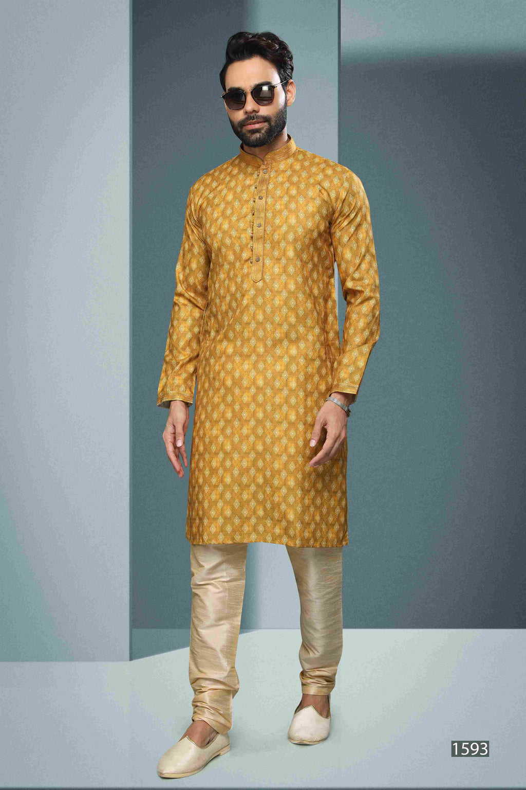 Raivat Ethnic Cotton Digital Print Pintux Work Kurta Pajama In Yellow Colour | Grocsy