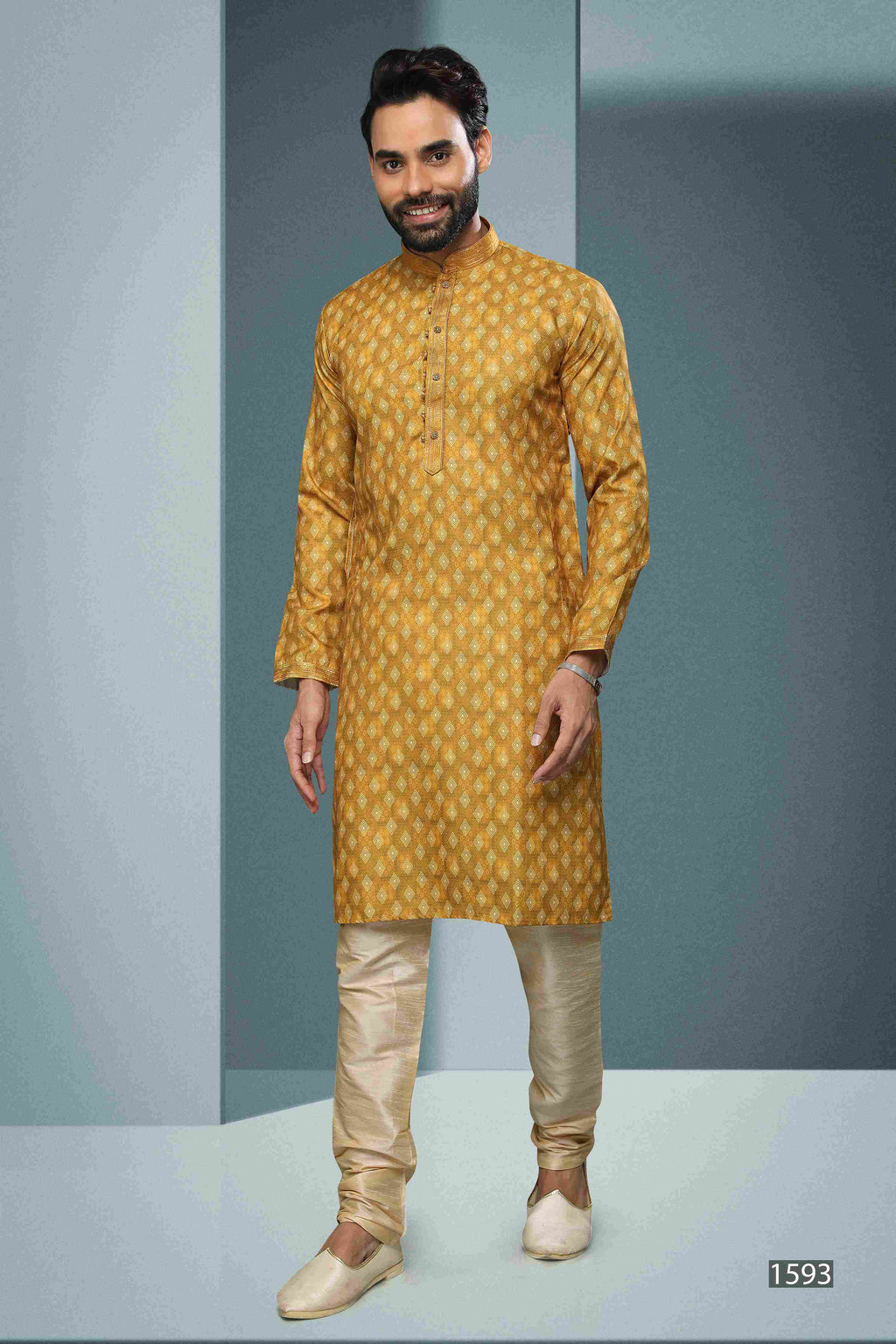Raivat Ethnic Cotton Digital Print Pintux Work Kurta Pajama In Yellow Colour | Grocsy