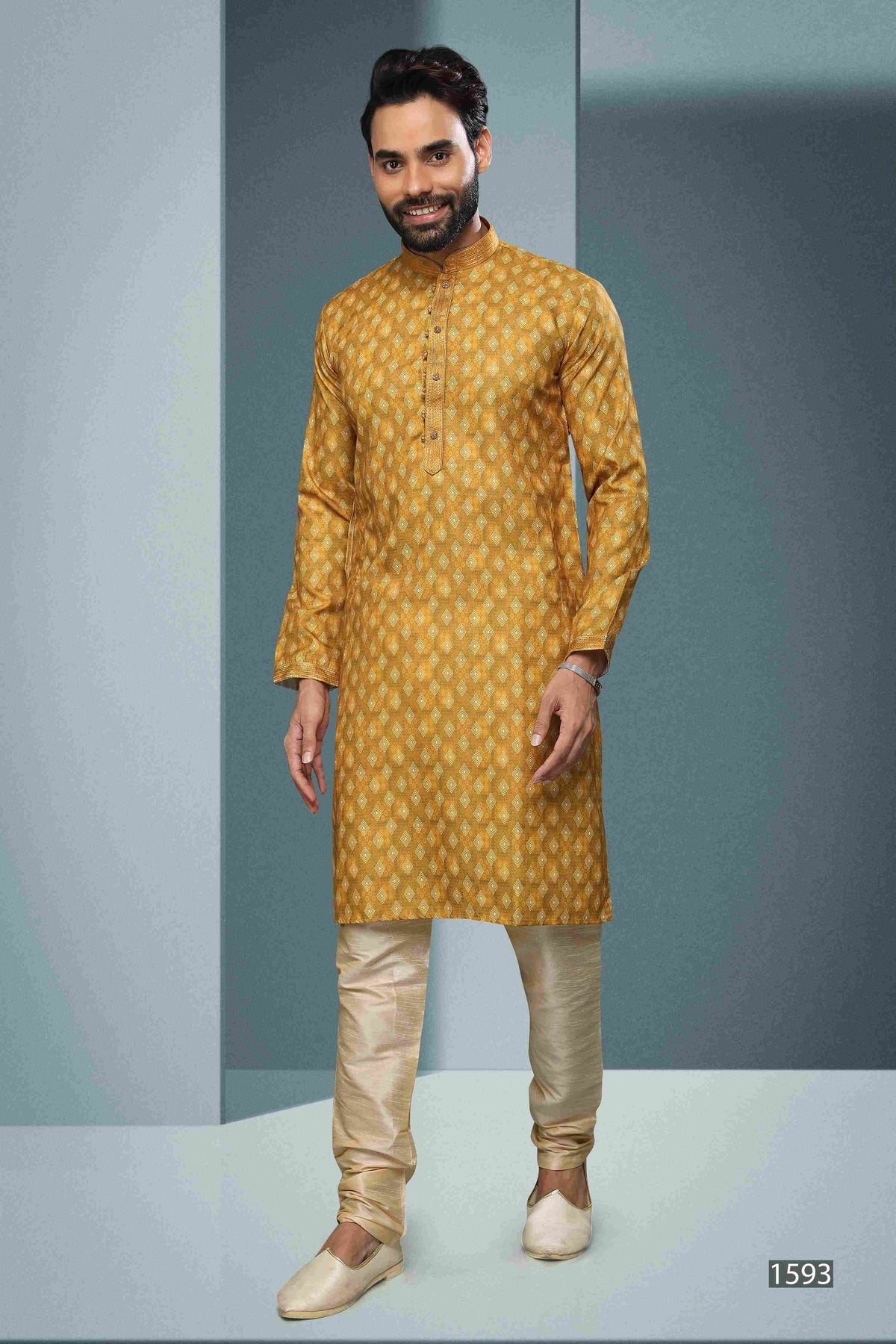 Raivat Ethnic Cotton Digital Print Pintux Work Kurta Pajama In Yellow Colour | Grocsy