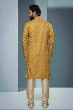 Raivat Ethnic Cotton Digital Print Pintux Work Kurta Pajama In Yellow Colour | Grocsy