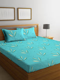 Home Sizzler Turquoise Blue & White Floral 144 TC Polyester 1 Queen Bedsheet with 2 Pillow Covers | Grocsy