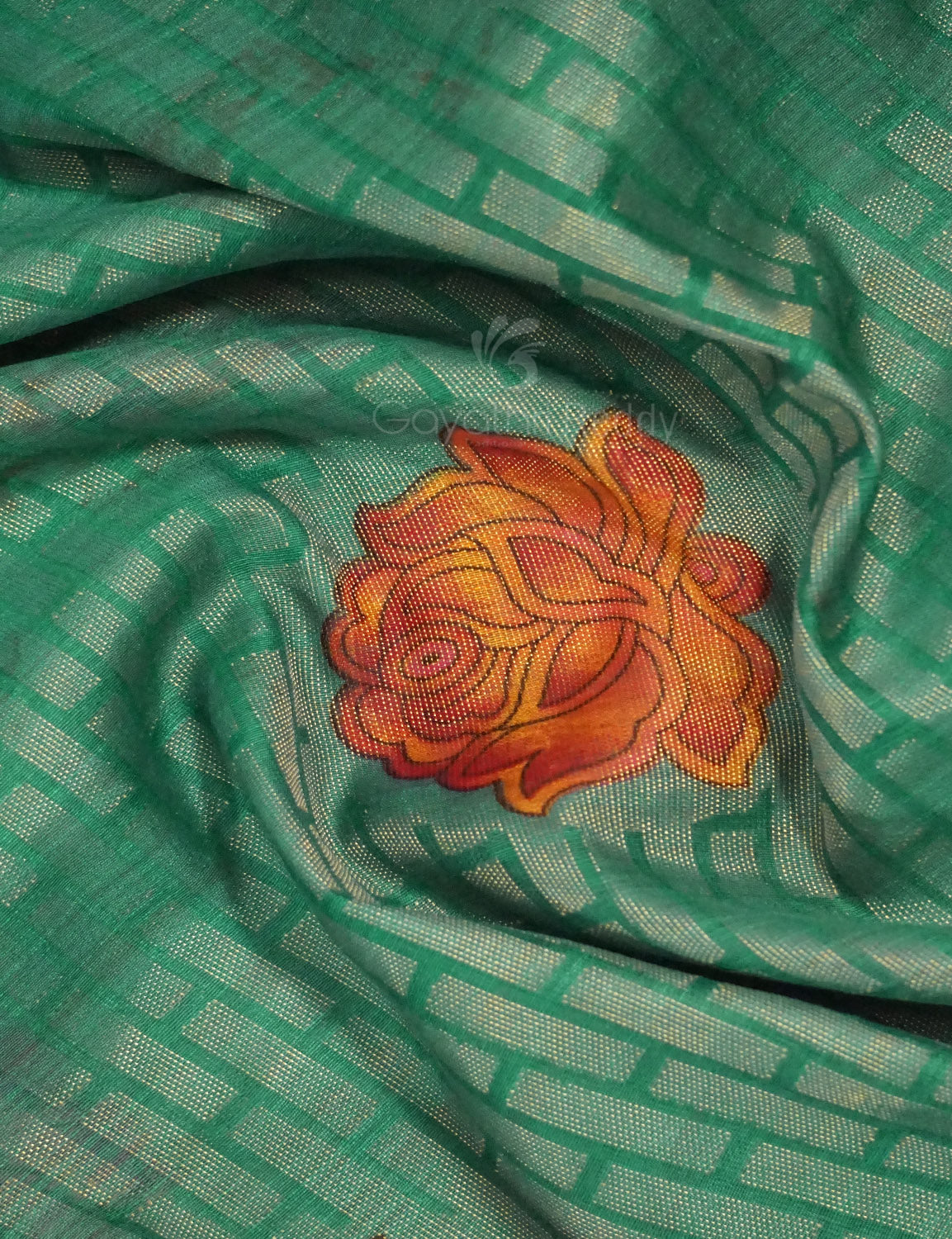 Sea Green Colour With Orange Blouse Cotton Brasso Saree By Gayathri Reddy Designer Studio | Grocsy