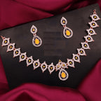 Tehzeeb Creations Yellow Colour Ad Studded Necklace Jewellery Set With Matching Earrings For Women And Girls | Grocsy
