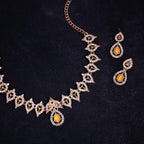 Tehzeeb Creations Yellow Colour Ad Studded Necklace Jewellery Set With Matching Earrings For Women And Girls | Grocsy