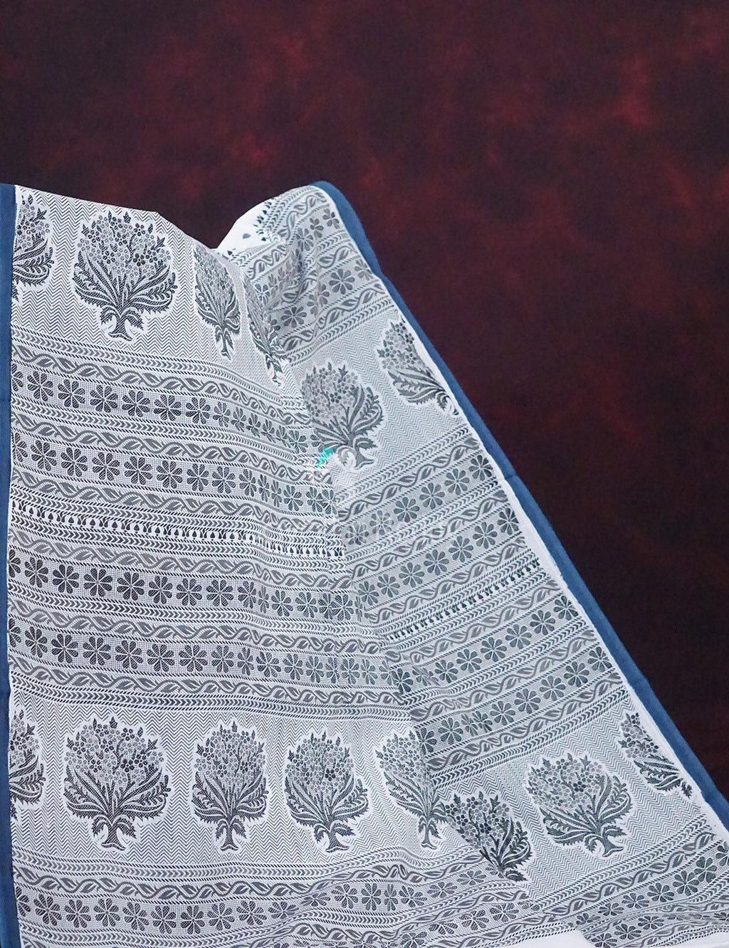 Mix of White and Grey Block Print Mulmul Cotton Saree By Gayathri Reddy Designer Studio | Grocsy