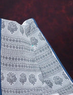 Mix of White and Grey Block Print Mulmul Cotton Saree By Gayathri Reddy Designer Studio | Grocsy