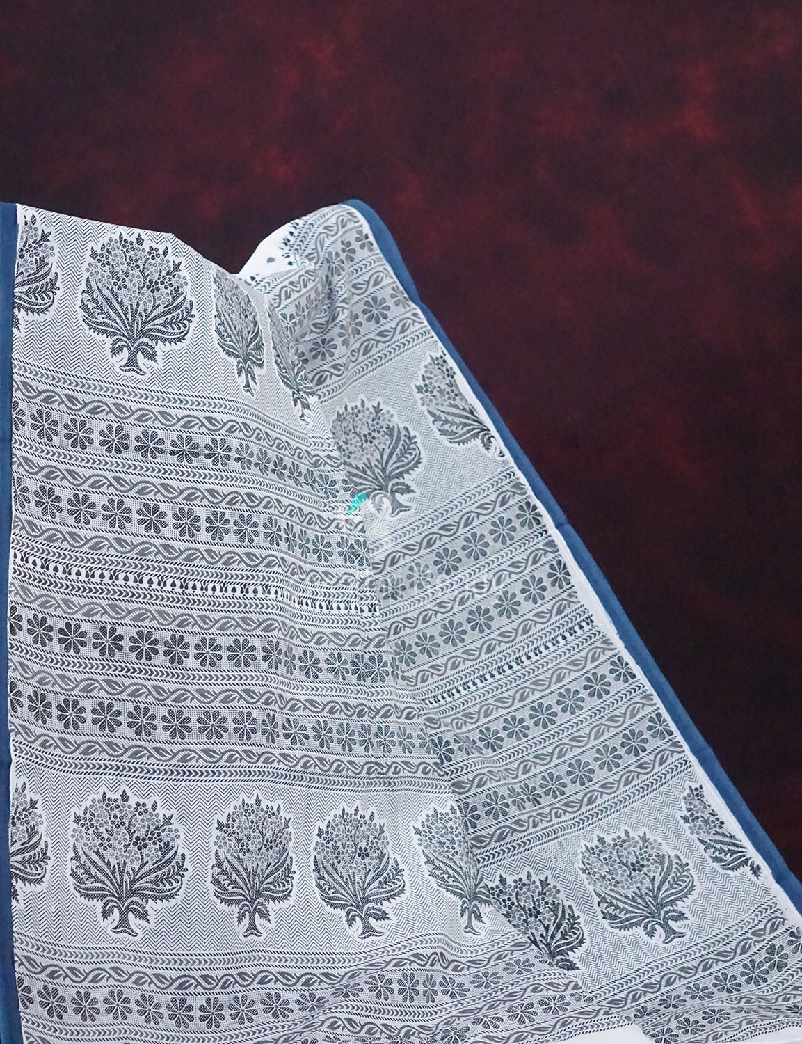 Mix of White and Grey Block Print Mulmul Cotton Saree By Gayathri Reddy Designer Studio | Grocsy