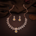 Tehzeeb Creations Yellow Colour Ad Studded Necklace Jewellery Set With Matching Earrings For Women And Girls | Grocsy