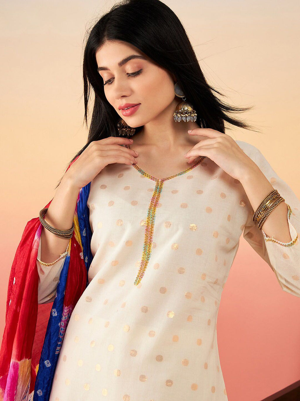 Sangria Ethnic Motifs Printed Pure Cotton Straight Kurta With Salwar & Dupatta | Grocsy