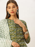 HERE&NOW Women Ethnic Motifs Printed Empire Pure Cotton Kurta with Palazzos & With Dupatta | Grocsy