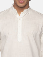 Sethukrishna Men Cream-Coloured Pure Cotton Kurta with Pyjamas | Grocsy