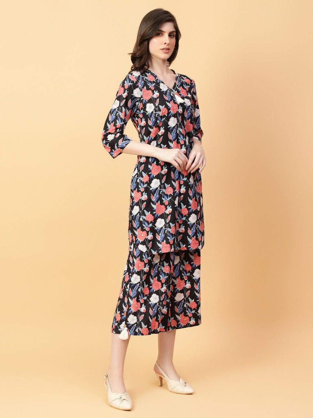 Joban Fashion Black Cotton Printed & Hand Work Co-ord Set | Grocsy