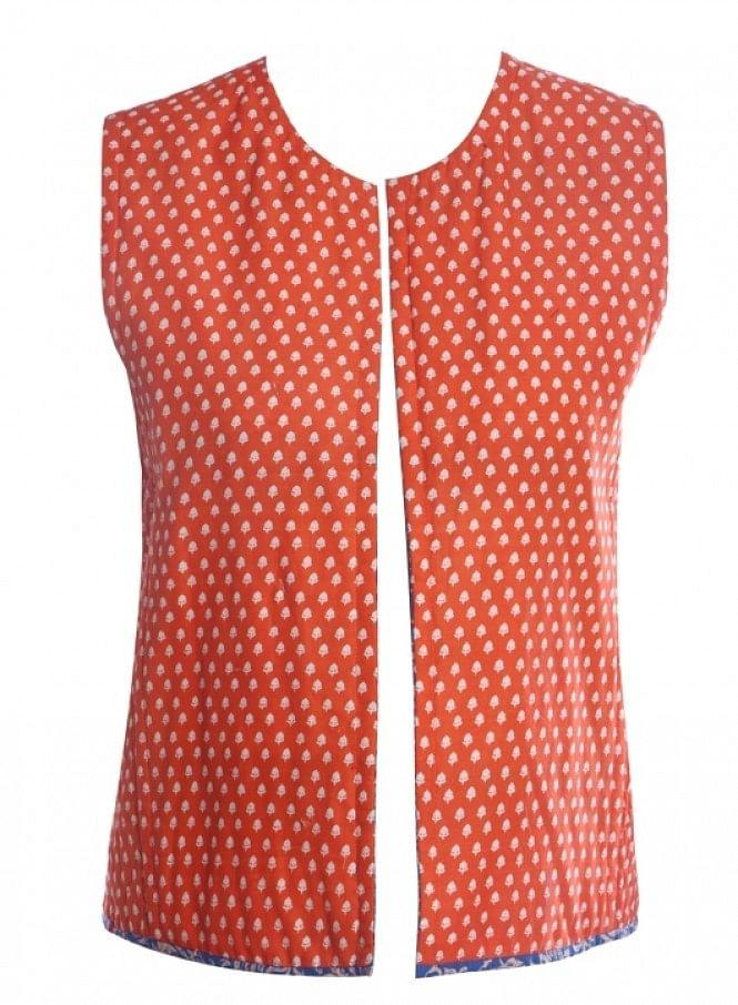 W for Woman Orange Printed Gillet | Grocsy