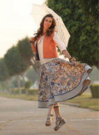 W for Woman Orange Printed Gillet | Grocsy