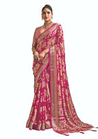 Joban Fashion Pinkdull Moss Brasso With Kasab Zari Border Saree & Tassels With Brasso Blouse | Grocsy
