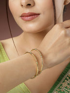 NVR Women's Set of 2 Gold-Polished Handcrafted Traditional Bangles