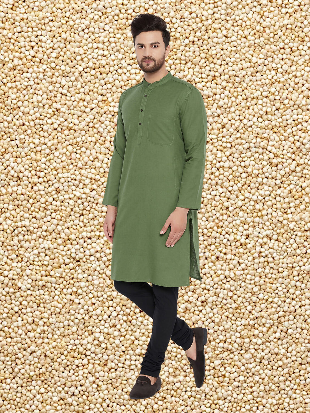 Even Apparels Men's Solid Green Linen Kurta | Grocsy