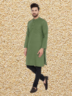 Even Apparels Men's Solid Green Linen Kurta | Grocsy