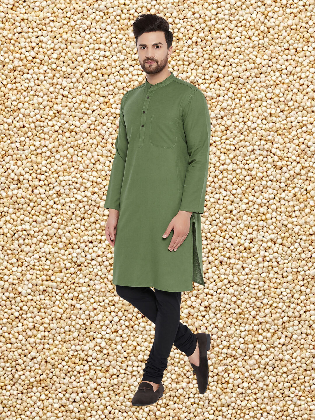 Even Apparels Men's Solid Green Linen Kurta | Grocsy