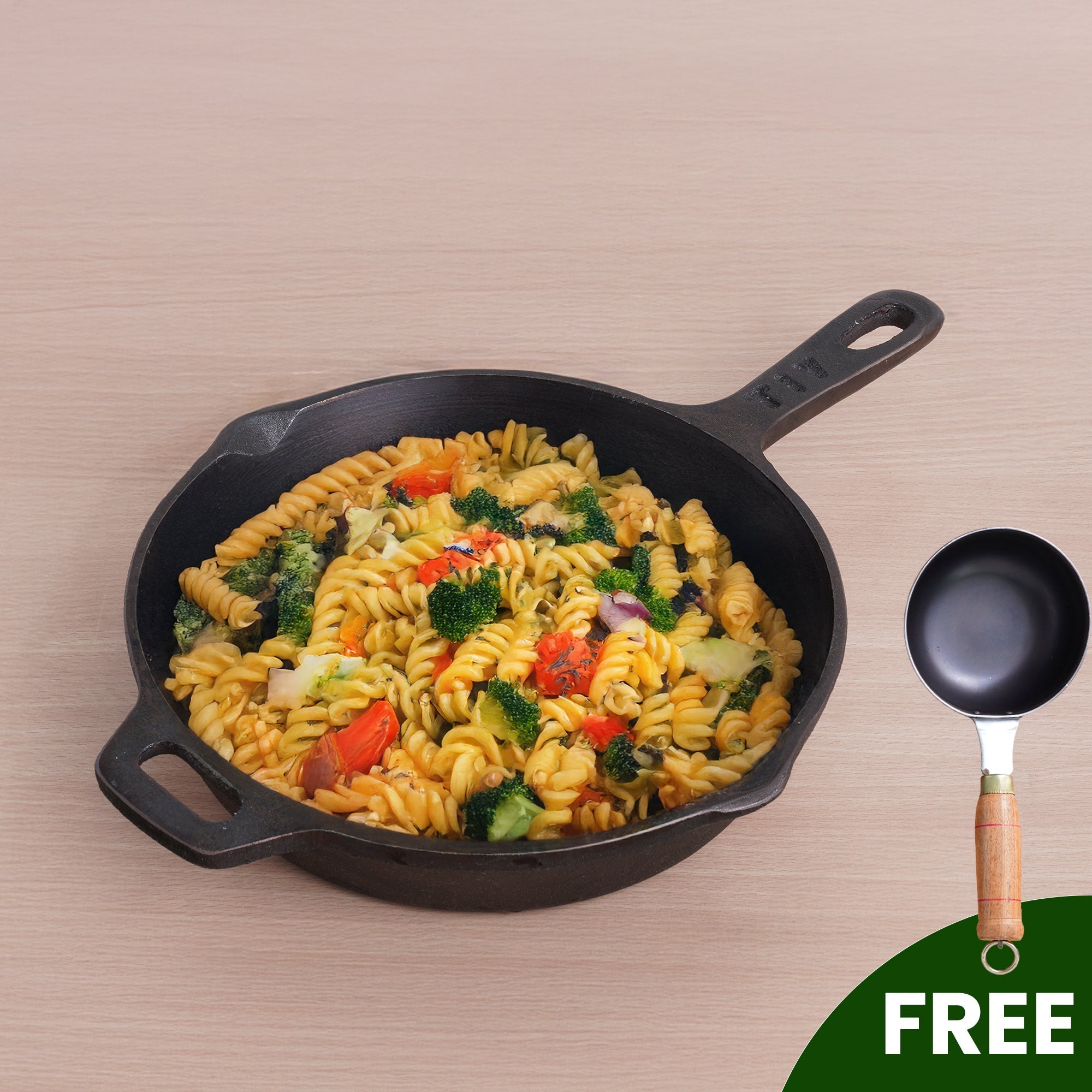 The Indus Valley Super Smooth Cast Iron Frypan, Pre-seasoned, Nonstick, 100% Pure,Toxin-free, Tadka Pan, 25.4cm, 1.7L, 2.4kg | Grocsy