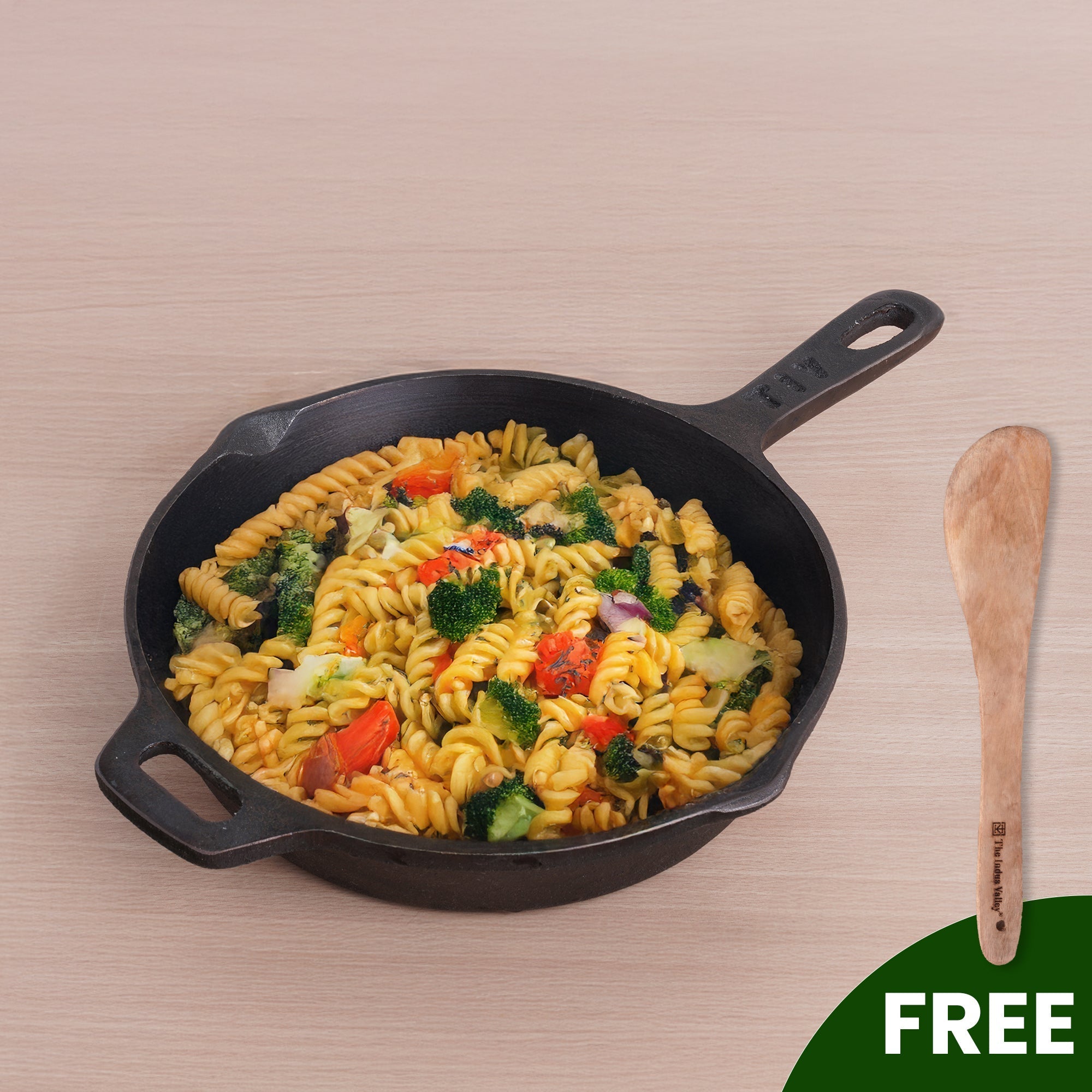The Indus Valley Super Smooth Cast Iron Frypan+ Free ₹110 Spatula, Pre-seasoned, Nonstick, 100% Pure,Toxin-free, 25.4cm, 1.7L, 2.4kg | Grocsy