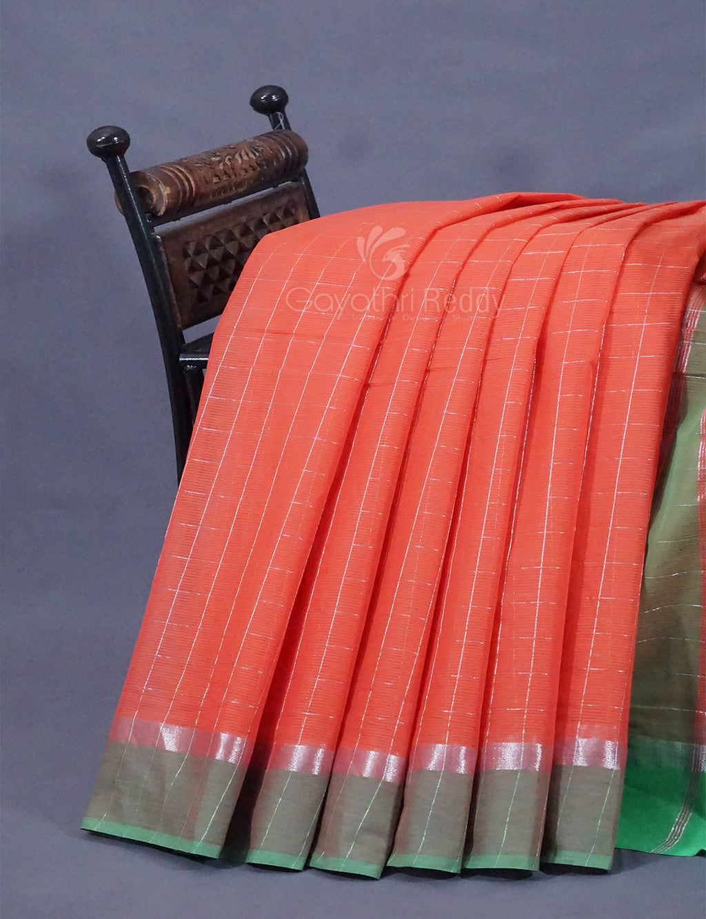 Dual Shade of Tomato Peach And Aqua Green Pure Mangalgiri Cotton By Gayathri Reddy Designer Studio | Grocsy