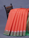Dual Shade of Tomato Peach And Aqua Green Pure Mangalgiri Cotton By Gayathri Reddy Designer Studio | Grocsy