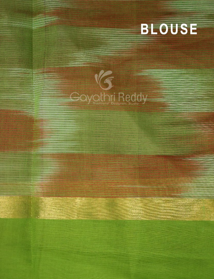 Dual Shades of Peach Pink Mangalagiri Ikkat Cotton Saree By Gayathri Reddy Designer Studio | Grocsy