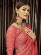 Myra Peach Organza Heavy Embroidered Saree | Grocsy