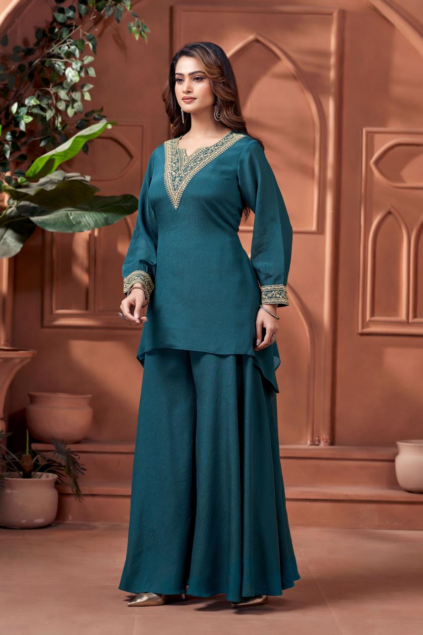 Anaita Teal Readymade Suit with Coding Work | Grocsy