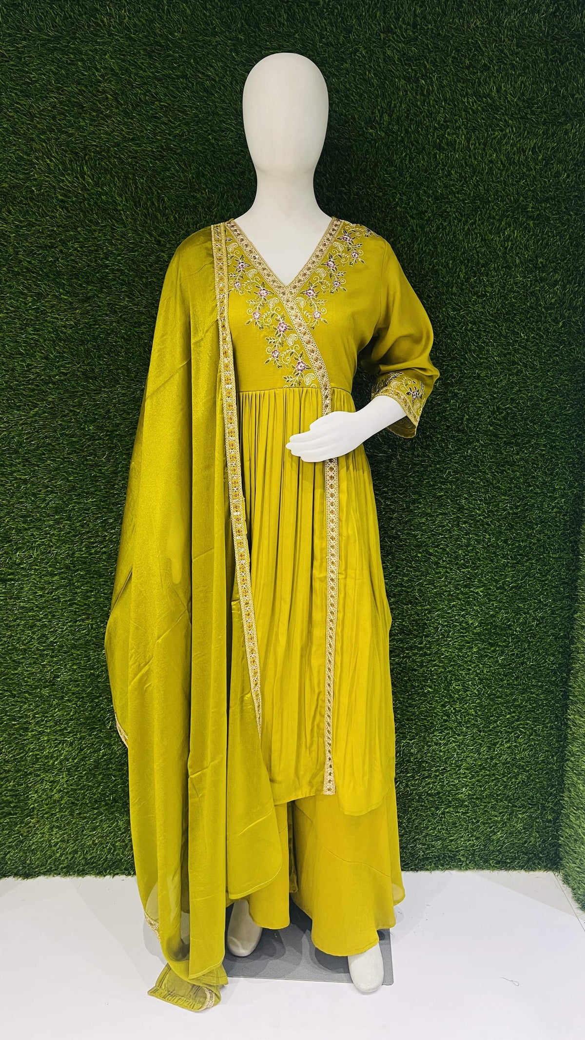 Anaita Yellow Anarkali Readymade Suit with Embroidery Work | Grocsy