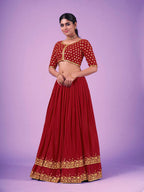 Myra Red Georgette Embroidered Designer Lehenga | Grocsy
