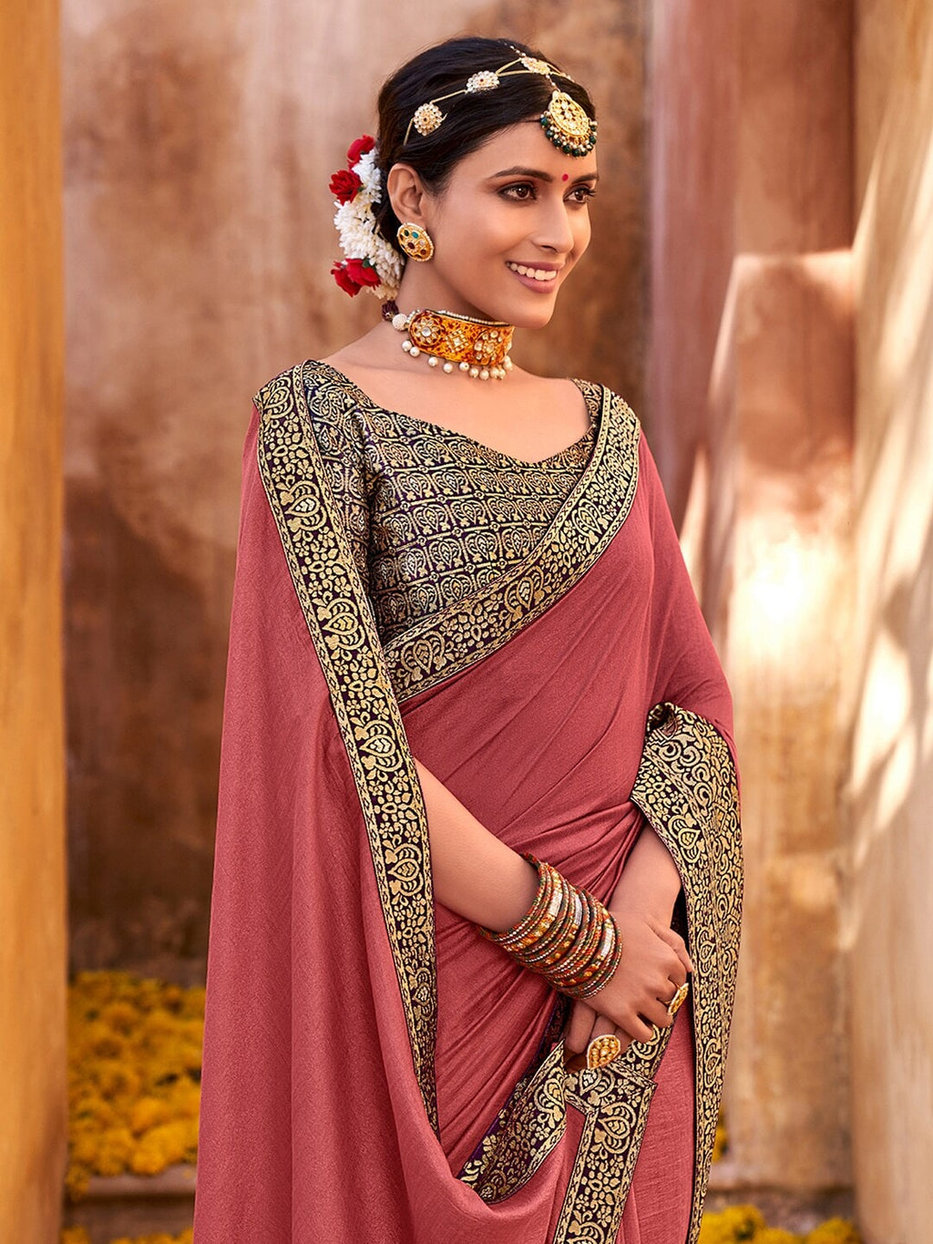 Saree Mall Zari Mauve & Purple Silk Blend Sarees | Grocsy