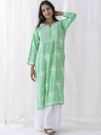 HOUSE OF KARI Floral Embroidered Chikankari Straight Kurta | Grocsy