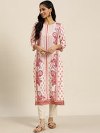 Sangria Women White & Maroon Paisley Printed Kurta with Trousers | Grocsy