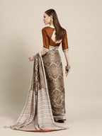 Saree Mall Cream-Coloured & Brown Paisley Printed Pashmina Silk Bagru Saree | Grocsy