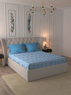 MYTRIDENT Blue White Ethnic Motifs Pure Cotton 120 TC Queen Bedsheet With 2 Pillow Covers | Grocsy