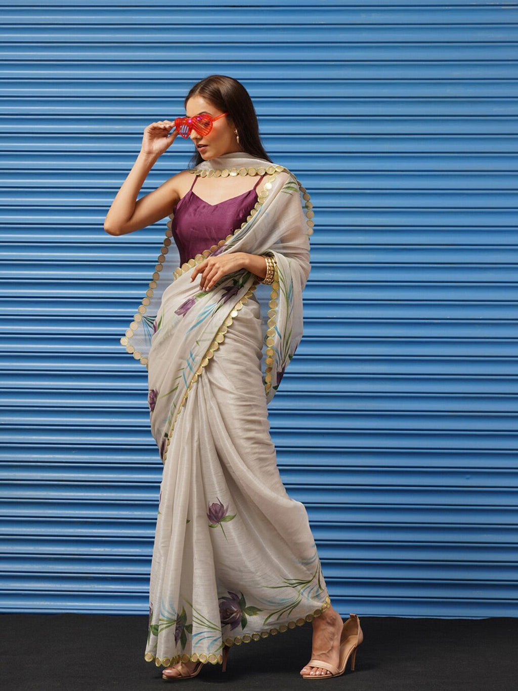 Tikhi Imli Floral Printed Poly Chiffon Saree | Grocsy