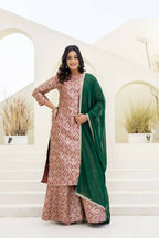Joban Fashion Peach Jacquard Embroidered Sharara Set | Grocsy