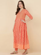 HERE&NOW Women Orange Embroidered Pure Cotton Kurta with Trousers & With Dupatta | Grocsy
