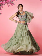 Myra Olive Green Art Silk Designer Lehenga | Grocsy