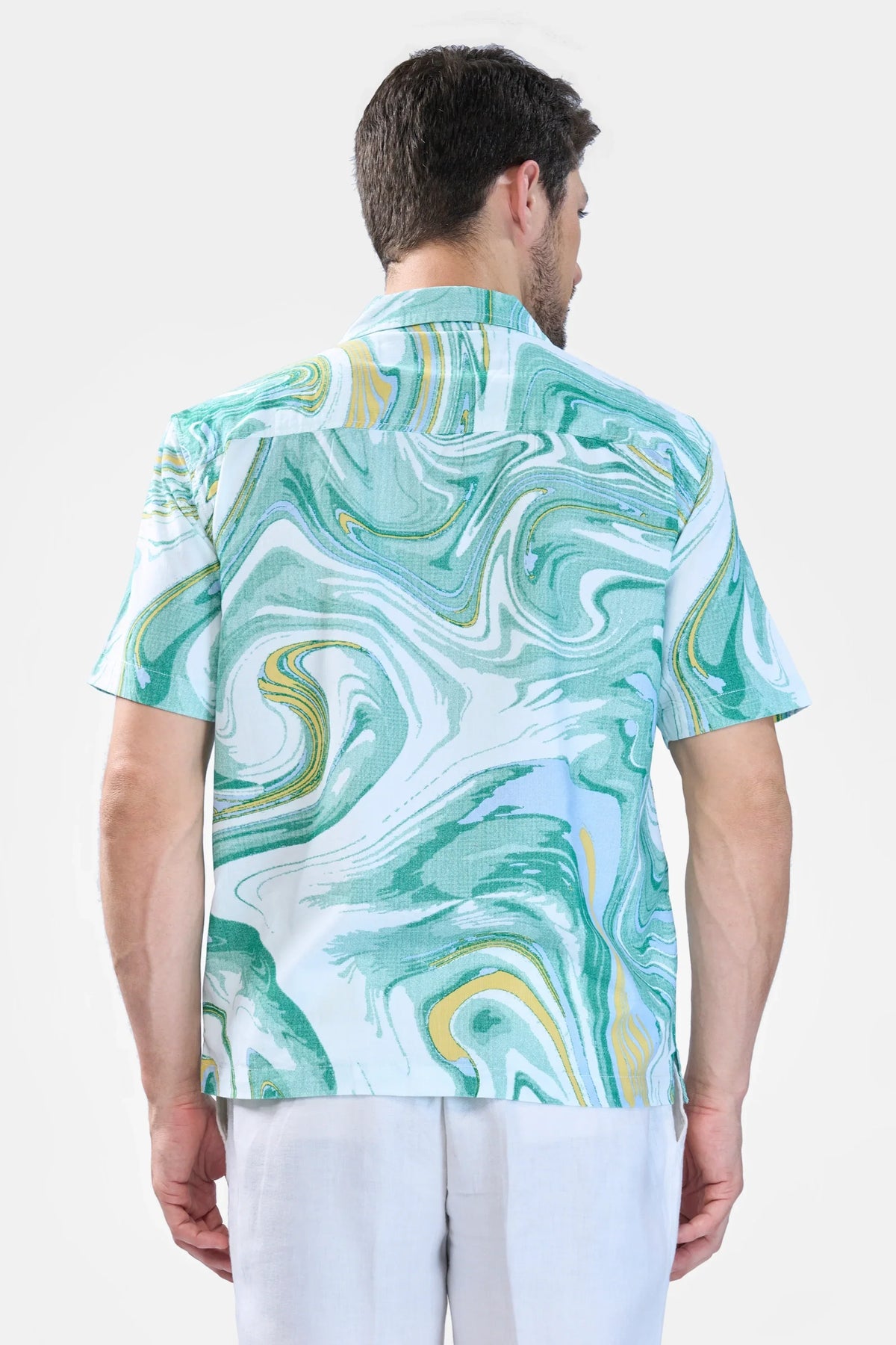 Xkind Green Fine Cord Drop Shoulder Printed Relaxed Fit Shirt | Grocsy