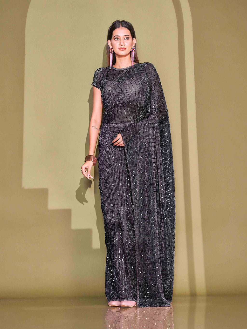 Tikhi Imli Sequinned Embellished Saree | Grocsy