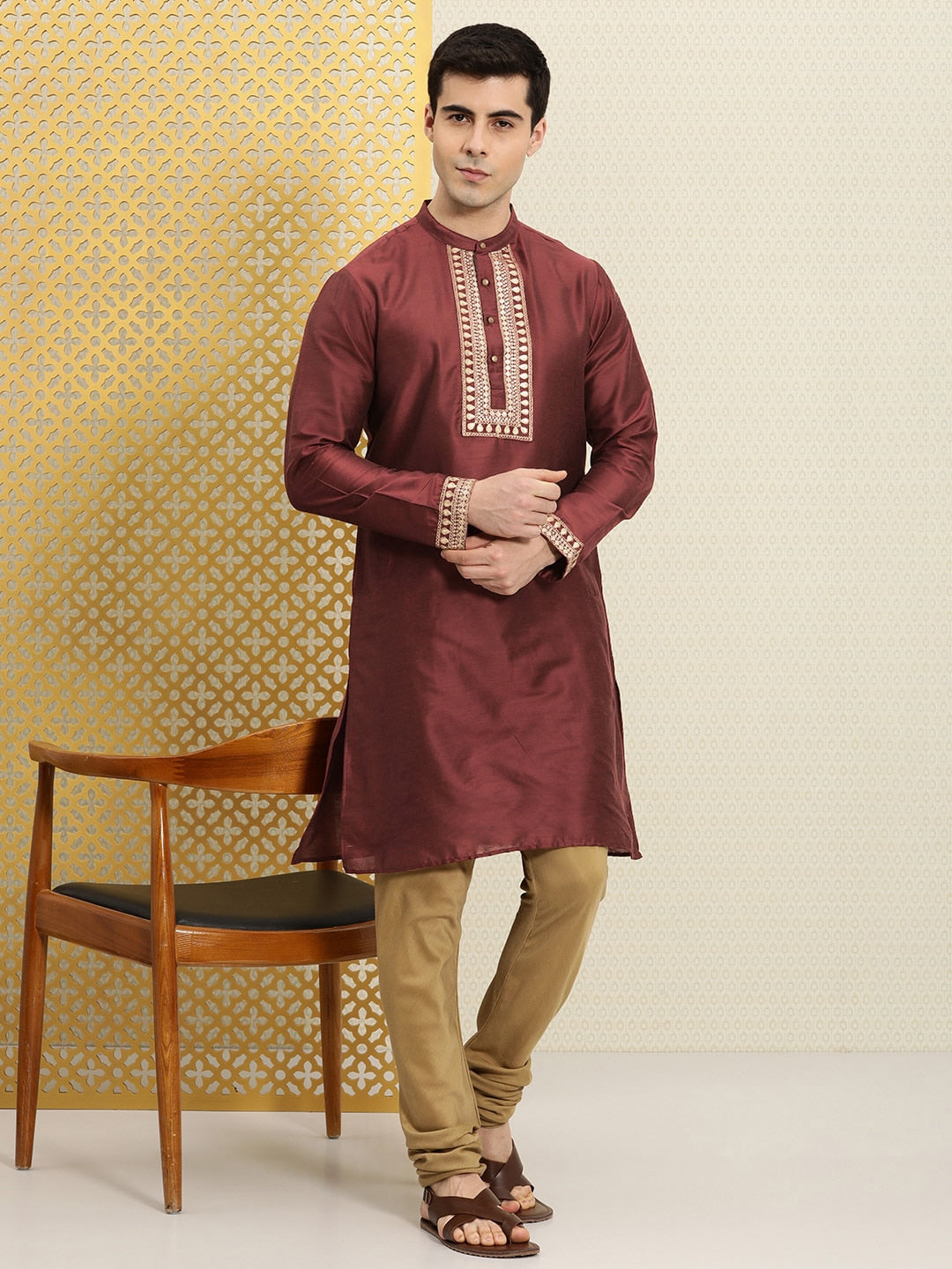House of Pataudi Ethnic Motifs Embroidered Cotton Jashn Kurta | Grocsy