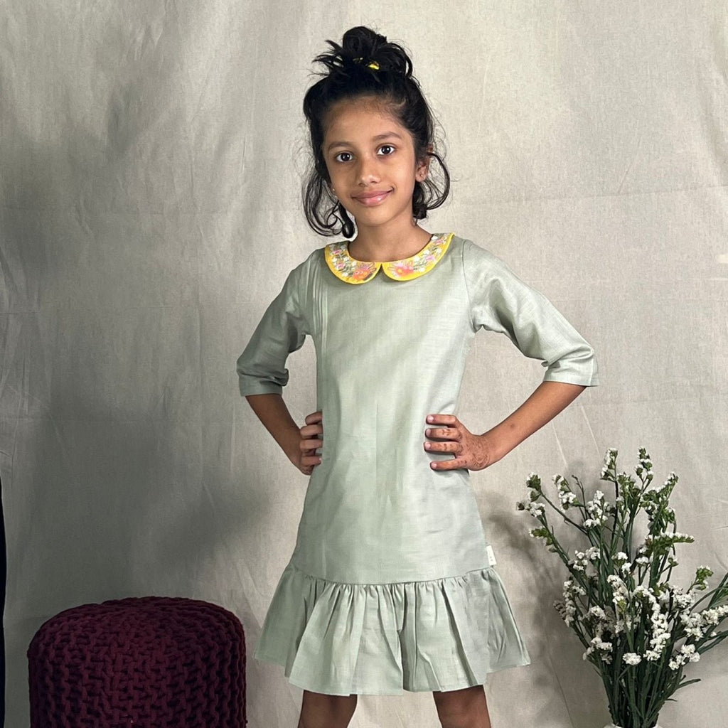 ArthLife Green & Yellow Pepa Collared Dress | Grocsy