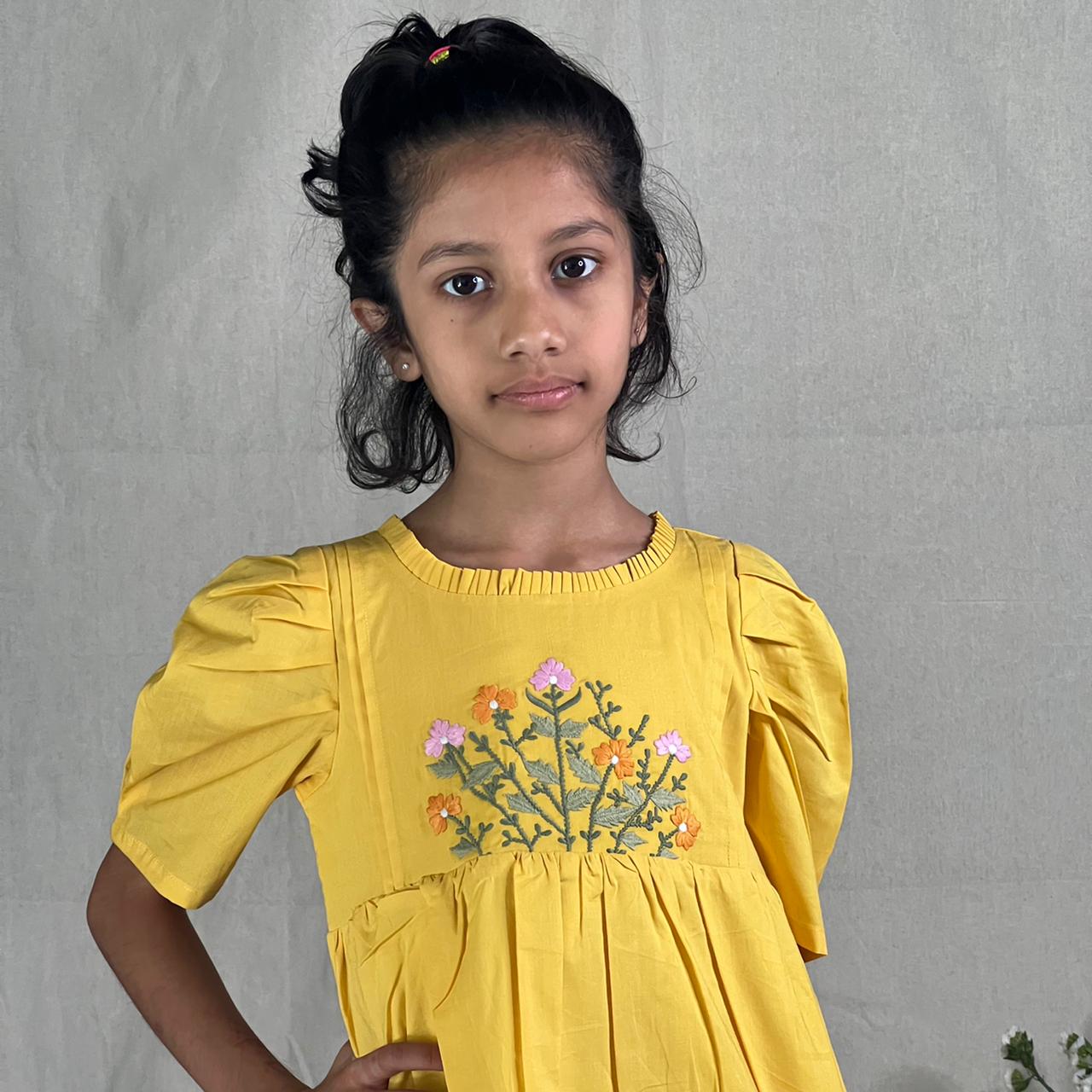 ArthLife Yellow Flower Embroidered Dress | Grocsy