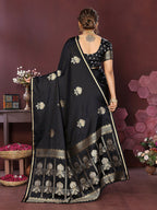 Joban Fashion Black Floral Motifs Banarasi Silk Sarees | Grocsy