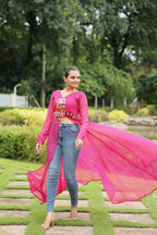 Vastranavya Pink Navratri Special Kutchi Patch Work with Leheriya Printed Kurti | Grocsy