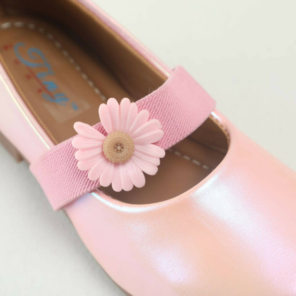 Tiny Bugs Girls Flower Embellished Ballerinas - Pink | Grocsy