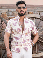 Miravan Men's Pink Floral Printed Half Sleeve Slim Fit shirt | Grocsy